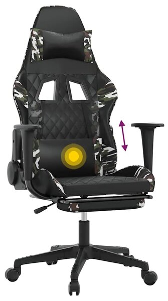 Masažna Gaming stolica s osloncem crno-maskirna od umjetne kože - Crna i maskirna 1 Sa naslonom za noge Crna i maskirna