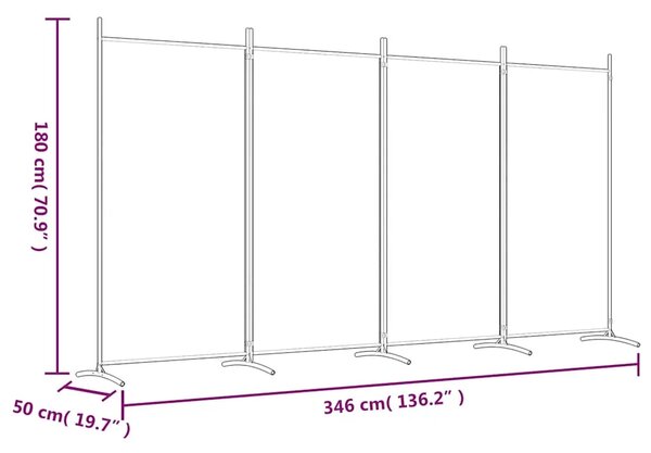 Paravan - Sobna pregrada s 4 panela bijela 346 x 180 cm od tkanine - Bijela 346 x 180 cm 1 1
