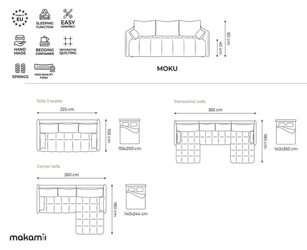 Svijetlo siva sklopiva/s prostorom za odlaganje sofa 225 cm Moku – Makamii