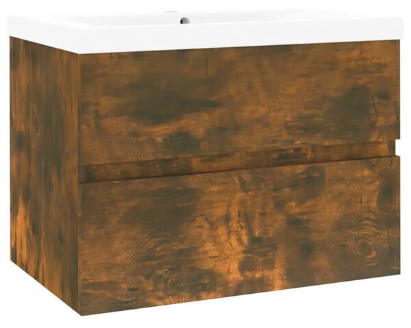 Ormarić s ugrađenim Lavabo - Umivaonikom boja dimljenog hrasta drveni - Dimljeni hrast 60 x 38.5 x 45 cm 1 bez slavine i odvoda