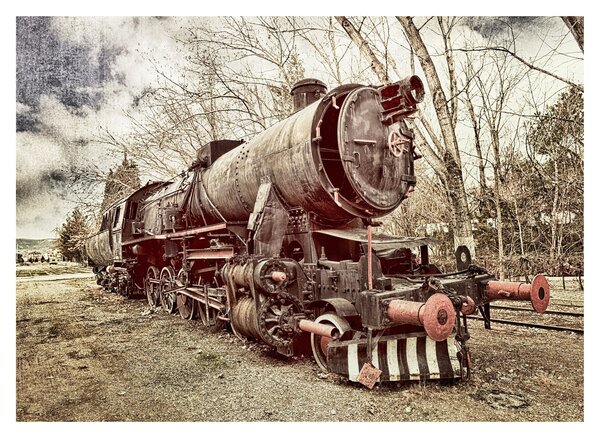 Povijesna staklena slika lokomotive (70x50 cm)