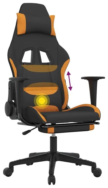 Masažna Gaming stolica od tkanine s osloncem crno-narančasta - Tamnožuta 1 Sa naslonom za noge Tamnožuta