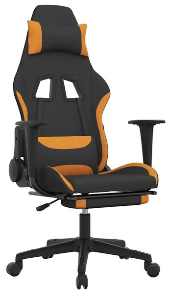 Masažna Gaming stolica od tkanine s osloncem crno-narančasta - Tamnožuta 1 Sa naslonom za noge Tamnožuta