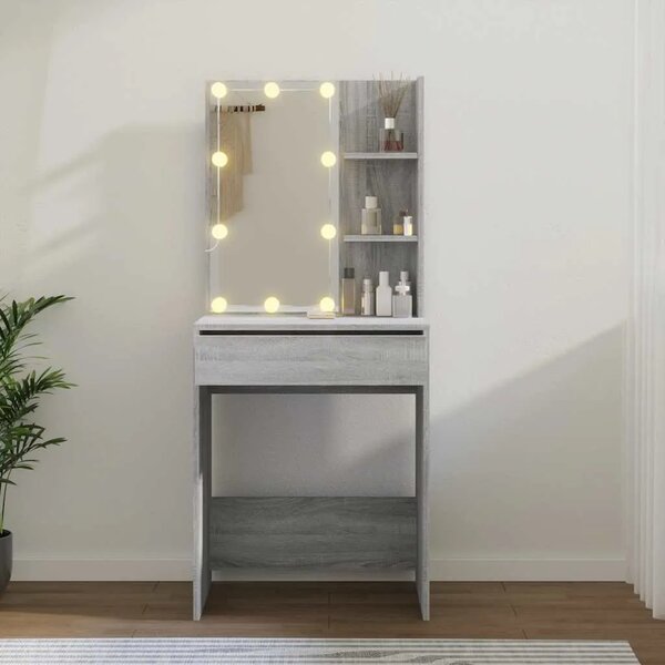 Toaletni stolić s LED svjetlima boja hrasta sonome 60x40x140 cm - Sivi hrast sonoma 1 Sivi hrast sonoma