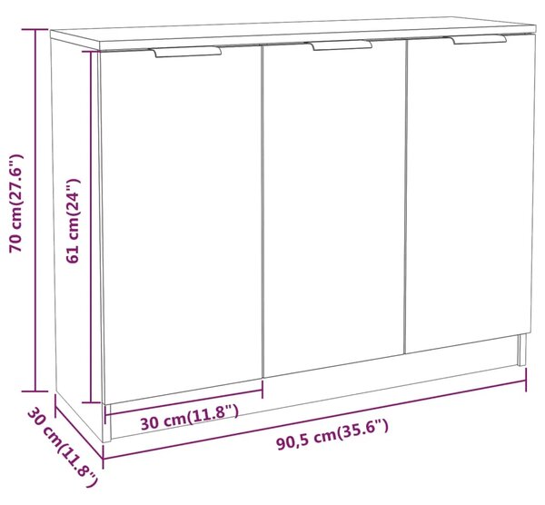 Komoda boja dimljenog hrasta 90 5x30x70 cm konstruirano drvo - Dimljeni hrast 1 Dimljeni hrast