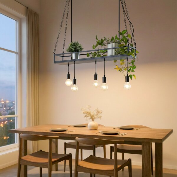 Lindby Kirista viseća lampa, 5 žarulja, crna, 100 cm, E27, prigušiva, Crno, Dnevni boravak/blagovaonica, Metal
