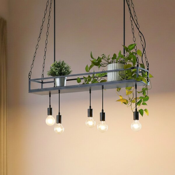 Lindby Kirista viseća lampa, 5 žarulja, crna, 100 cm, E27, prigušiva, Crno, Dnevni boravak/blagovaonica, Metal