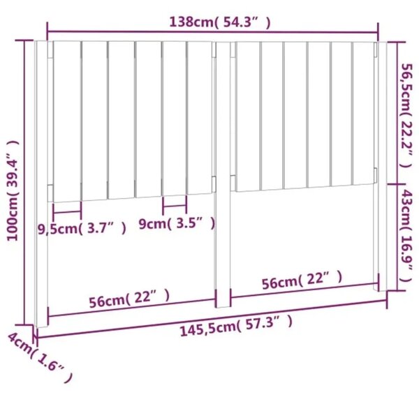 Uzglavlje za krevet crni 145 5 x 4 x 100 cm od masivne borovine - Crna 145.5 x 100 cm 1 Crna