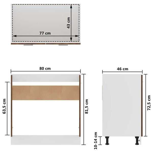 Ormarić za sudoper Lyon Smeđi hrast 80x46x81 5 cm Konstruirano drvo - Smeđi hrast 1 1 x donji ormarić (2 vrata) 80 cm 1
