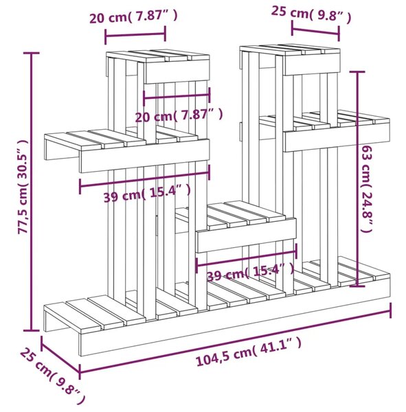 Stalak za biljke 104 5 x 25 x 77 5 cm od masivne borovine - Prirodna 104.5 x 25 x 77.5 cm 1 Prirodna