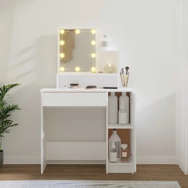 Toaletni stolić s LED svjetlima bijeli 86 5x35x136 cm - Bijela 1 Bijela