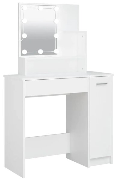 Toaletni stolić s LED svjetlima bijeli 86 5x35x136 cm - Bijela 1 Bijela