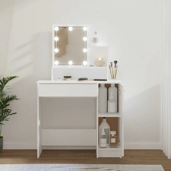 Toaletni stolić s LED svjetlima bijeli 86 5x35x136 cm - Bijela 1 Bijela