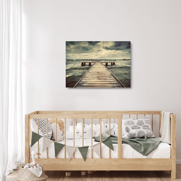 Staklena slika drvenog mola na moru (70x50 cm)
