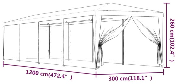 Šator za svadbe - šator za zabave s 10 mrežastih bočnih zidova plavi 3x12 m HDPE - Plava 3 x 12 m 1 s 10 bočnih stranica