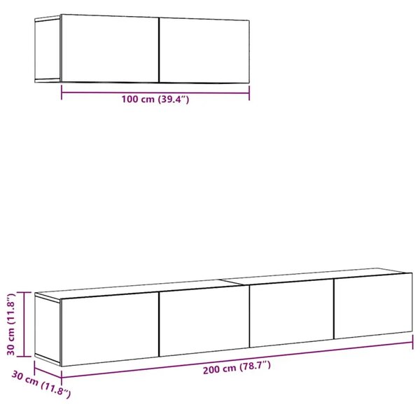 3-dijelni set TV ormarića bijeli od konstruiranog drva - Bijela 3 100 cm Bijela