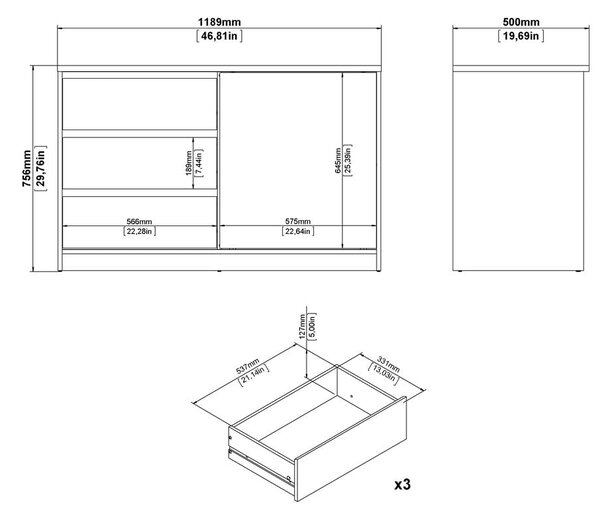 Komoda u dekoru hrasta s kliznim vratima u prirodnoj boji 119x76x50 cm Naia – Tvilum