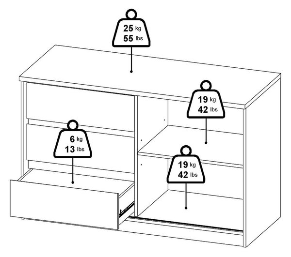 Komoda u dekoru hrasta s kliznim vratima u prirodnoj boji 119x76x50 cm Naia – Tvilum