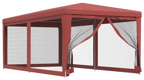 Šator za svadbe - šator za zabave sa 6 mrežastih bočnih zidova crveni 3x6 m HDPE - Crvena 3 x 6 m 1 sa 6 bočnih stranica