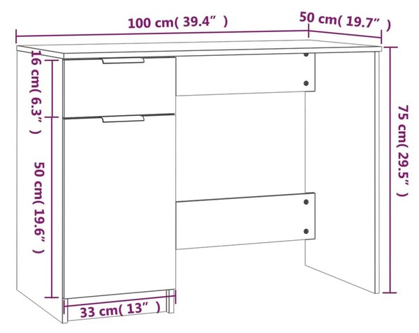 Radni stol boja hrasta sonome 100x50x75 cm konstruirano drvo - Sivi hrast sonoma Sivi hrast sonoma