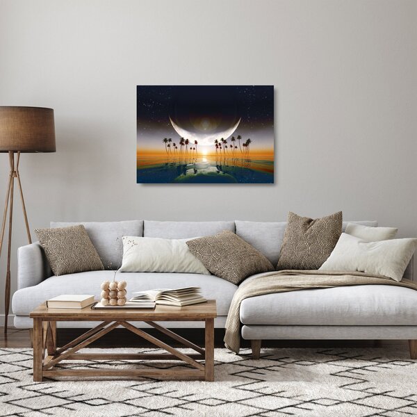 Staklena slika - Mjesec iznad palmi (70x50 cm)
