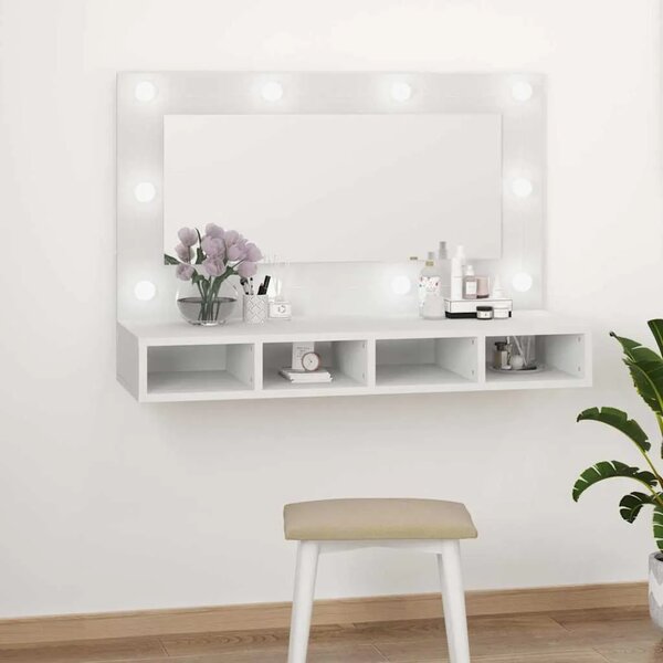 Ormarić s ogledalom i LED svjetlima bijeli 90 x 31 5 x 62 cm - Bijela 1 Bijela