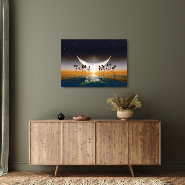 Staklena slika - Mjesec iznad palmi (70x50 cm)