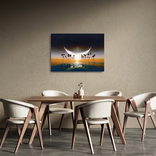 Staklena slika - Mjesec iznad palmi (70x50 cm)