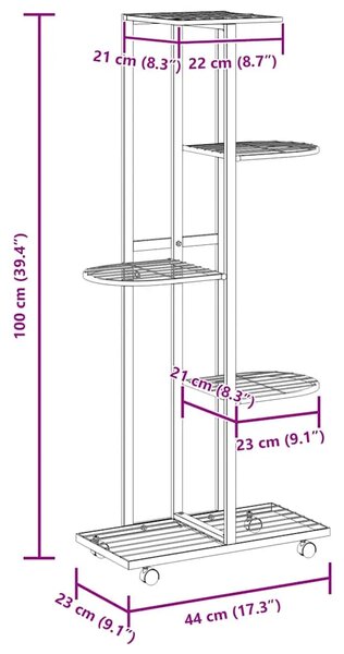 Stalak za cvijeće s 5 katova 44 x 23 x 100 cm crni željezni - Crna 45 x 23 x 100 cm 1 Crna