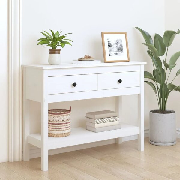 Konzolni stol bijeli 100x35x75 cm od masivne borovine - Bijela 1 100 cm Bijela