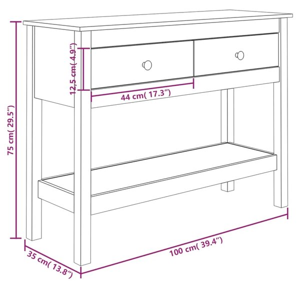 Konzolni stol bijeli 100x35x75 cm od masivne borovine - Bijela 1 100 cm Bijela
