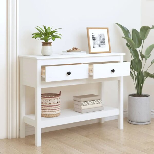 Konzolni stol bijeli 100x35x75 cm od masivne borovine - Bijela 1 100 cm Bijela
