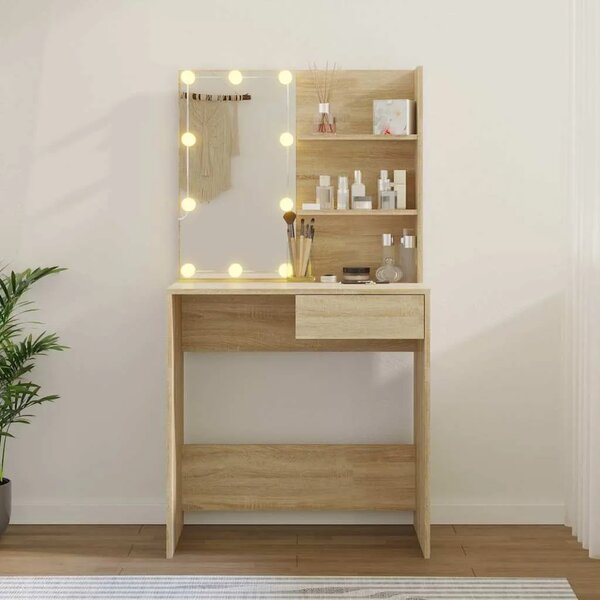 Toaletni stolić s LED rasvjetom hrast sonoma 74 5 x 40 x 141 cm inženjerski drvo - sonoma hrast 1 Sonoma hrast