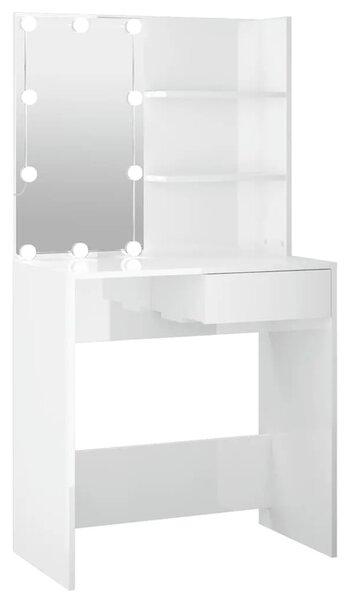 Toaletni stolić s LED svjetlima sjajni bijeli 74 5x40x141 cm - Visoko sjajno bijela 1 Visoko sjajno bijela