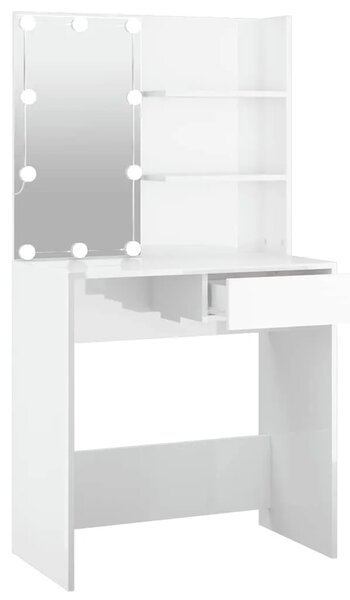 Toaletni stolić s LED svjetlima sjajni bijeli 74 5x40x141 cm - Visoko sjajno bijela 1 Visoko sjajno bijela