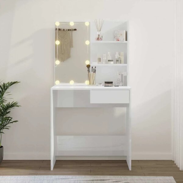 Toaletni stolić s LED svjetlima sjajni bijeli 74 5x40x141 cm - Visoko sjajno bijela 1 Visoko sjajno bijela