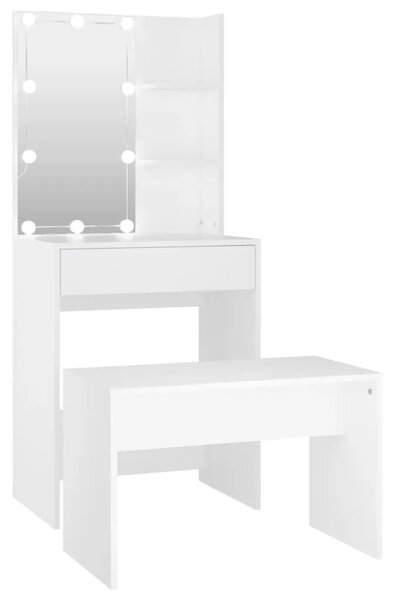 Set toaletnog stolića LED bijeli od konstruiranog drva - Bijela 60 x 40 x 140 cm 1 Bijela