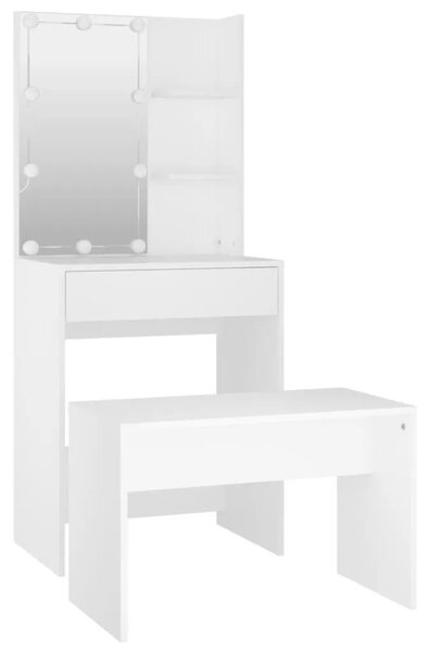 Set toaletnog stolića LED bijeli od konstruiranog drva - Bijela 60 x 40 x 140 cm 1 Bijela