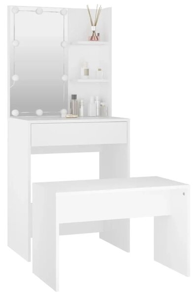 Set toaletnog stolića LED bijeli od konstruiranog drva - Bijela 60 x 40 x 140 cm 1 Bijela