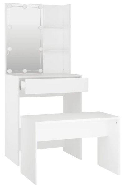 Set toaletnog stolića LED bijeli od konstruiranog drva - Bijela 60 x 40 x 140 cm 1 Bijela