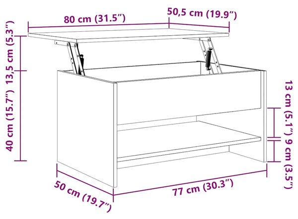 Stolić za kavu boja hrasta 80x50x40 cm konstruirano drvo - Dimljeni hrast 80 x 50 x 41.5 cm 1 Dimljeni hrast