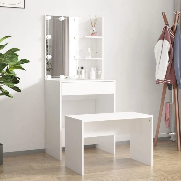 Set toaletnog stolića LED bijeli od konstruiranog drva - Bijela 60 x 40 x 140 cm 1 Bijela