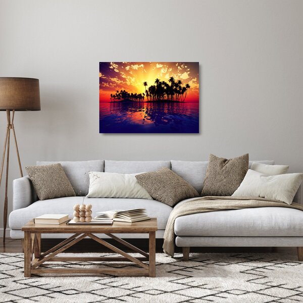 Staklena slika otoka u zalasku sunca (70x50 cm)