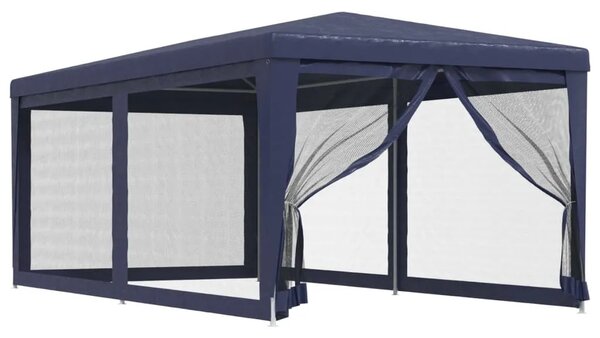 Šator za svadbe - šator za zabave sa 6 mrežastih bočnih zidova plavi 3 x 6 m HDPE - Plava 3 x 6 m 1 sa 6 bočnih stranica