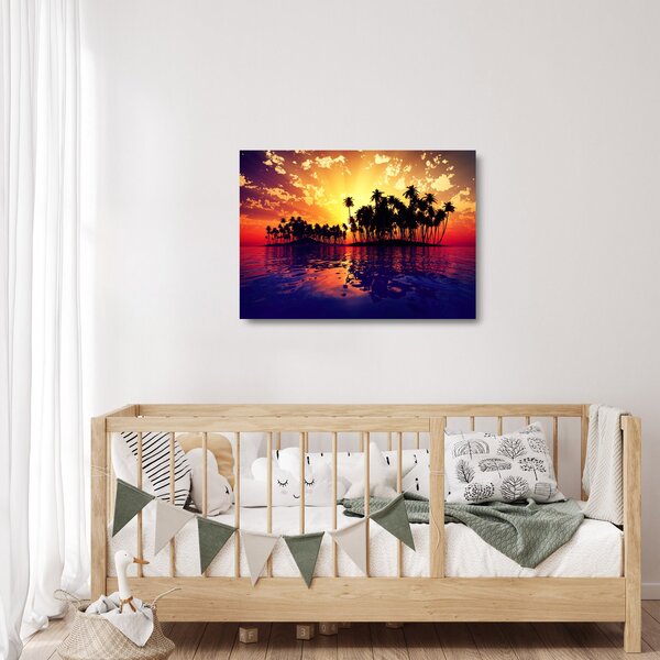 Staklena slika otoka u zalasku sunca (70x50 cm)