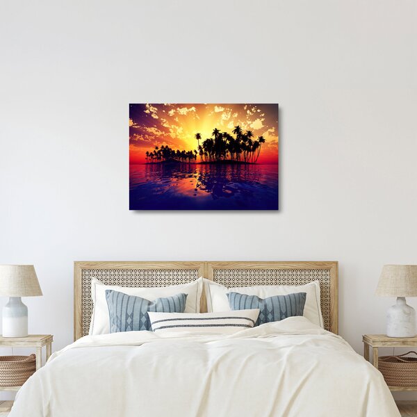 Staklena slika otoka u zalasku sunca (70x50 cm)
