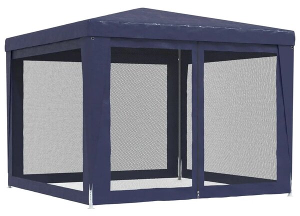 Šator za svadbe - šator za zabave s 4 mrežasta bočna zida plavi 3 x 3 m HDPE - Plava 3 x 3 m 1 s 4 bočna zida
