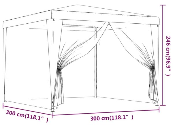 Šator za svadbe - šator za zabave s 4 mrežasta bočna zida plavi 3 x 3 m HDPE - Plava 3 x 3 m 1 s 4 bočna zida