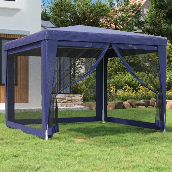 Šator za svadbe - šator za zabave s 4 mrežasta bočna zida plavi 3 x 3 m HDPE - Plava 3 x 3 m 1 s 4 bočna zida