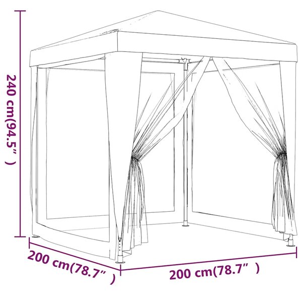 Šator za svadbe - šator za zabave s 4 mrežasta bočna zida plavi 2 x 2 m HDPE - Plava 2 x 2 m 1 s 4 bočna zida